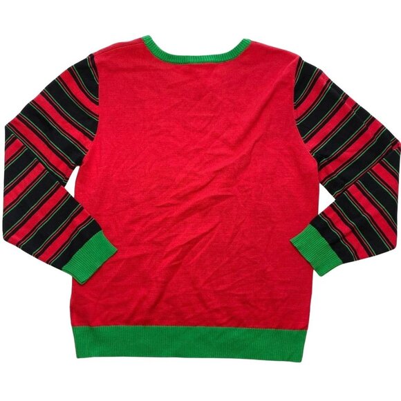 Mighty Fine Sweater Womens Red Black Felt Festive Might Delete 2X NEW - Picture 2 of 8